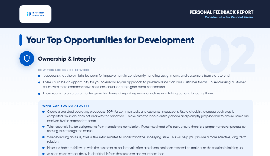 Personal feedback report: development opportunities